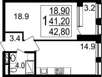 Планировка 1-комнатной квартиры, 42,8 м2