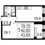 Планировка 1-комнатной квартиры, 43,6 м2