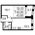 Планировка 1-комнатной квартиры, 43,85 м2