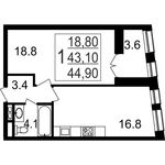 Планировка 1-комнатной квартиры, 44,9 м2