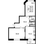 Планировка 2-комнатной квартиры, 46,4 м2