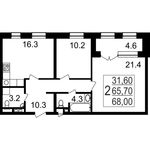 Планировка 2-комнатной квартиры, 68 м2