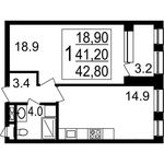Планировка 1-комнатной квартиры, 42,8 м2