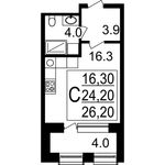 Планировка квартиры студии, 26,2 м2