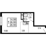 Планировка квартиры студии, 26,95 м2