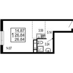 Планировка квартиры студии, 26,84 м2