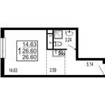 Планировка квартиры студии, 26,6 м2