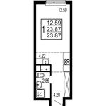 Планировка квартиры студии, 23,87 м2