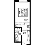 Планировка 1-комнатной квартиры, 42,9 м2