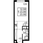 Планировка квартиры студии, 23,99 м2