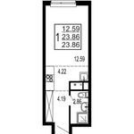 Планировка квартиры студии, 23,86 м2