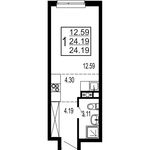 Планировка квартиры студии, 24,19 м2