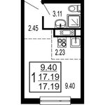 Планировка квартиры студии, 17,19 м2