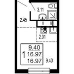 Планировка квартиры студии, 16,97 м2