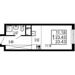 Планировка квартиры студии, 23,43 м2