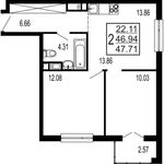 Планировка 2-комнатной квартиры, 47,71 м2