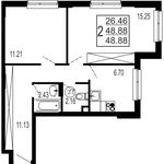 Планировка 2-комнатной квартиры, 48,88 м2