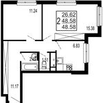 Планировка 2-комнатной квартиры, 48,58 м2