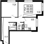 Планировка 2-комнатной квартиры, 48,99 м2