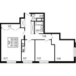Планировка 3-комнатной квартиры, 81,02 м2