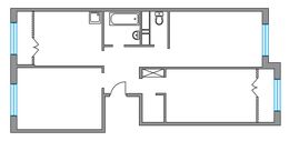 Планировка 3-комнатной квартиры, 68,44 м2