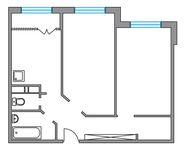 Планировка 2-комнатной квартиры, 52 м2