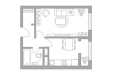 Планировка 1-комнатной квартиры, 33 м2