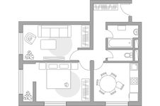 Планировка 2-комнатной квартиры, 52 м2