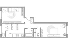 Планировка 2-комнатной квартиры, 53 м2