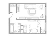 Планировка 2-комнатной квартиры, 35 м2