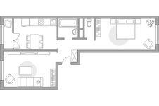 Планировка 2-комнатной квартиры, 53 м2