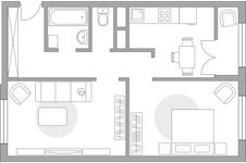 Планировка 2-комнатной квартиры, 48 м2