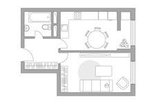 Планировка 1-комнатной квартиры, 38 м2