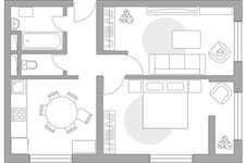 Планировка 2-комнатной квартиры, 48 м2
