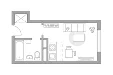 Планировка квартиры студии, 19 м2