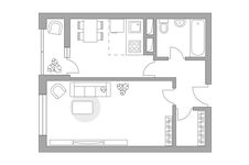 Планировка 2-комнатной квартиры, 35 м2