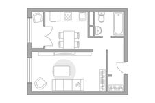 Планировка 1-комнатной квартиры, 33 м2