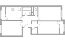 Планировка 3-комнатной квартиры, 68,44 м2