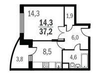 Планировка 1-комнатной квартиры, 37,2 м2