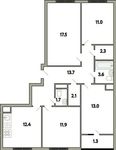 Планировка 4-комнатной квартиры, 91,7 м2