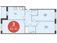Планировка 3-комнатной квартиры, 82,3 м2