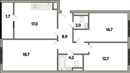 Планировка 3-комнатной квартиры, 80,8 м2