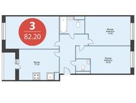 Планировка 3-комнатной квартиры, 82,2 м2