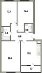 Планировка 3-комнатной квартиры, 82,1 м2