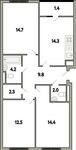 Планировка 3-комнатной квартиры, 76,3 м2