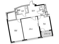 Планировка 2-комнатной квартиры, 77,1 м2