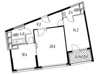 Планировка 2-комнатной квартиры, 62,9 м2