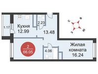 Планировка 2-комнатной квартиры, 66,05 м2