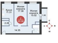 Планировка 2-комнатной квартиры, 65,96 м2