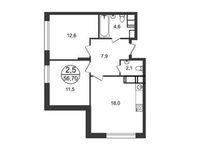 Планировка 2-комнатной квартиры, 56,7 м2